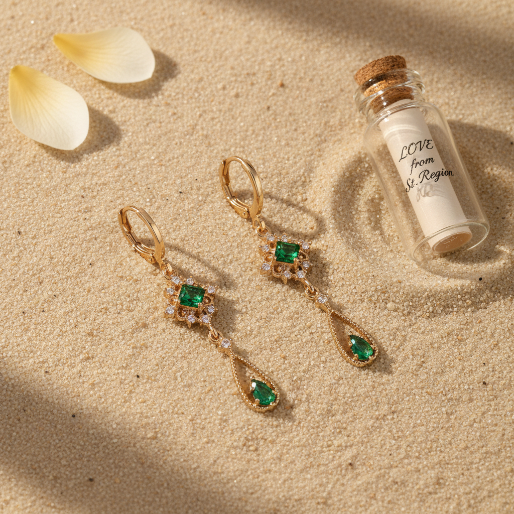 Emerald Crystal & Cubic Zirconia Goldtone Rhombus Drop Huggie Earrings - Street Region