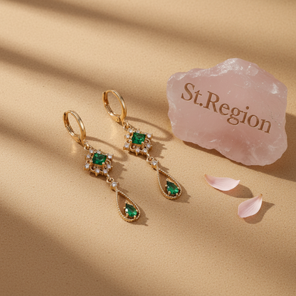 Emerald Crystal & Cubic Zirconia Goldtone Rhombus Drop Huggie Earrings - Street Region