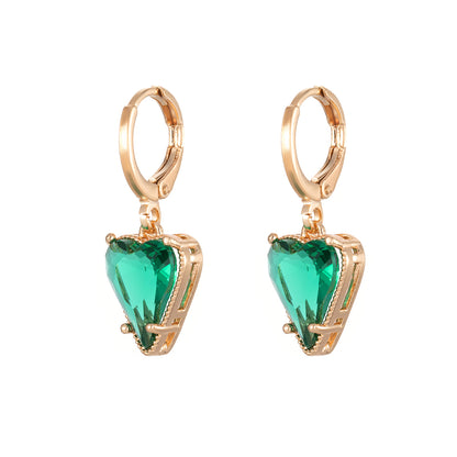 Emerald Crystal & Goldtone Heart Huggie Earrings - Street Region