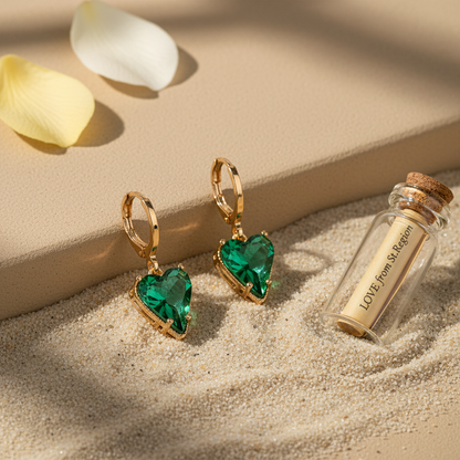 Emerald Crystal & Goldtone Heart Huggie Earrings - Street Region