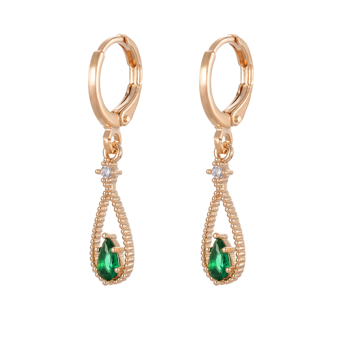 Emerald Crystal & Cubic Zirconia Goldtone Open Drop Huggie Earrings - Street Region