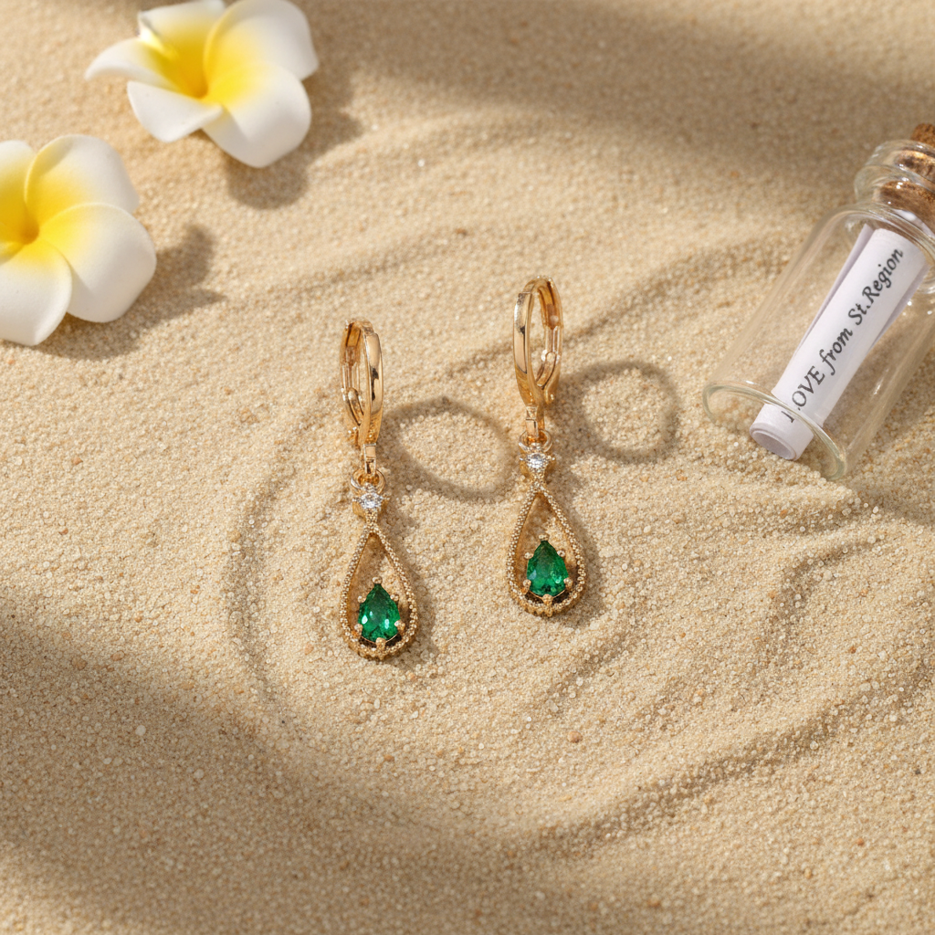 Emerald Crystal & Cubic Zirconia Goldtone Open Drop Huggie Earrings - Street Region