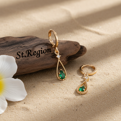 Emerald Crystal & Cubic Zirconia Goldtone Open Drop Huggie Earrings - Street Region