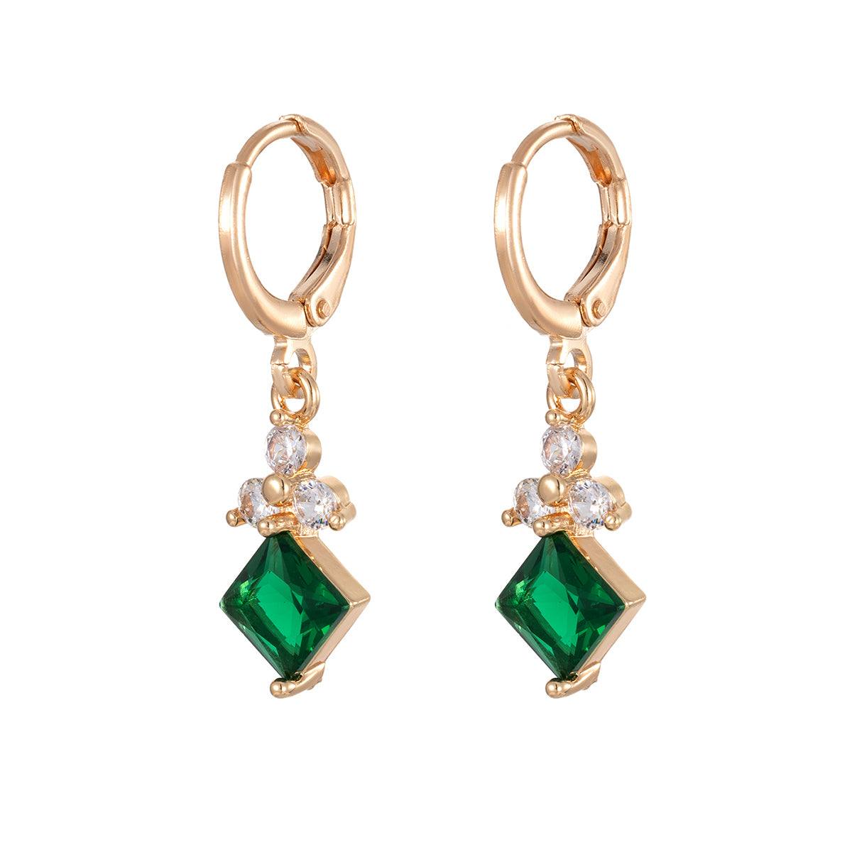 Emerald Crystal & Cubic Zirconia Goldtone Flower Rhombus Huggie Earrings - Street Region