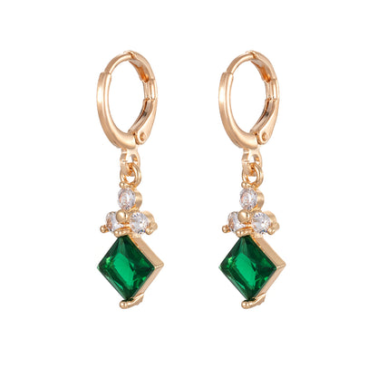 Emerald Crystal & Cubic Zirconia Goldtone Flower Rhombus Huggie Earrings - Street Region