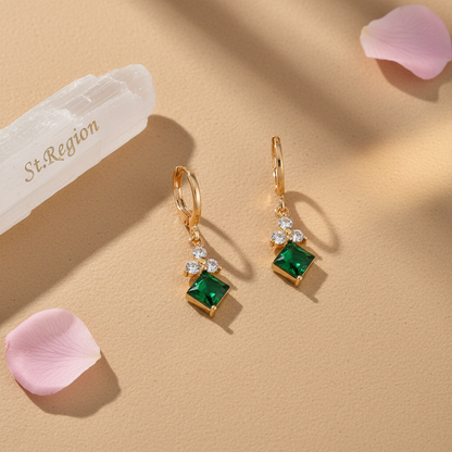 Emerald Crystal & Cubic Zirconia Goldtone Flower Rhombus Huggie Earrings - Street Region