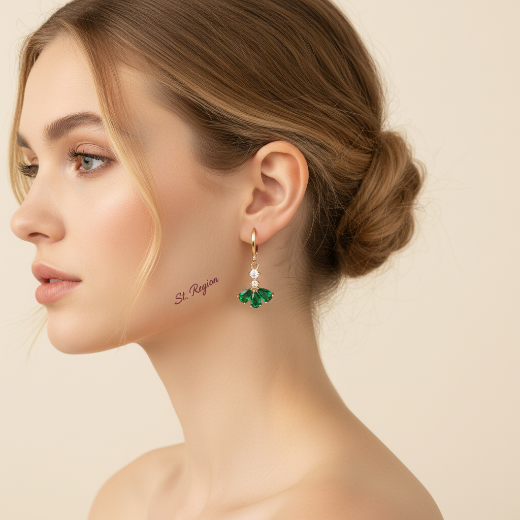 Emerald Crystal & Cubic Zirconia Goldtone Petals Huggie Earrings - Street Region
