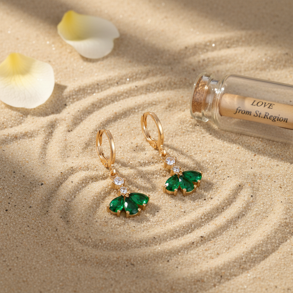 Emerald Crystal & Cubic Zirconia Goldtone Petals Huggie Earrings - Street Region