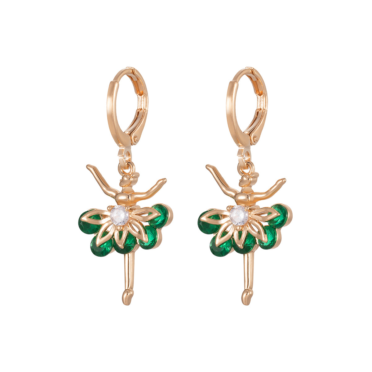 Emerald Crystal & Cubic Zirconia Goldtone Ballet Girl Huggie Earrings - Street Region