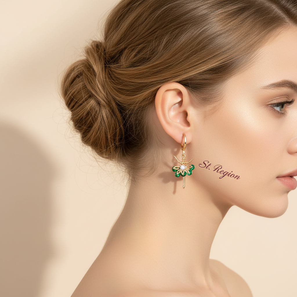 Emerald Crystal & Cubic Zirconia Goldtone Ballet Girl Huggie Earrings - Street Region