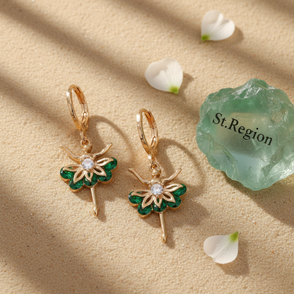 Emerald Crystal & Cubic Zirconia Goldtone Ballet Girl Huggie Earrings - Street Region