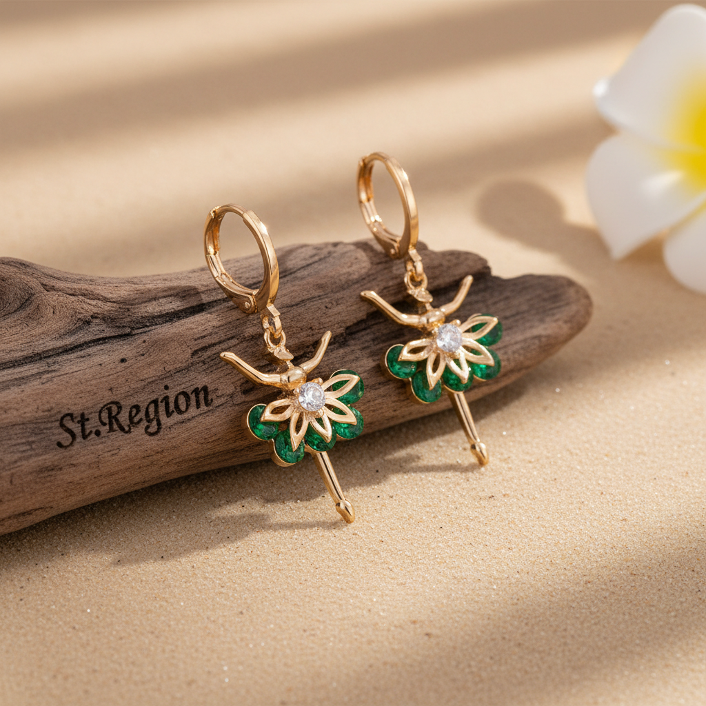 Emerald Crystal & Cubic Zirconia Goldtone Ballet Girl Huggie Earrings - Street Region