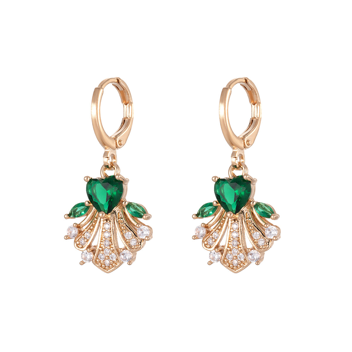 Emerald Crystal & Cubic Zirconia Goldtone Heart-Cut Botany Huggie Earrings - Street Region