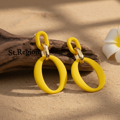Yellow Enamel & 18K Gold-Plated Openwork Oval Drop Earrings - Street Region