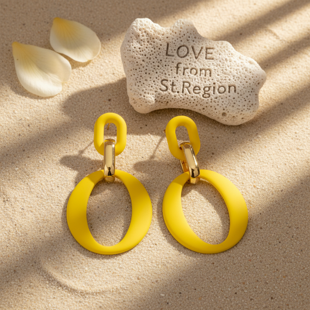 Yellow Enamel & 18K Gold-Plated Openwork Oval Drop Earrings - Street Region