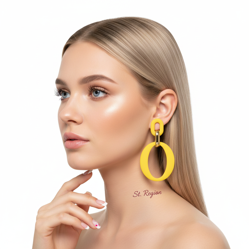 Yellow Enamel & 18K Gold-Plated Openwork Oval Drop Earrings - Street Region
