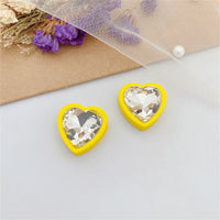 Yellow & Crystal Heart Stud Earrings