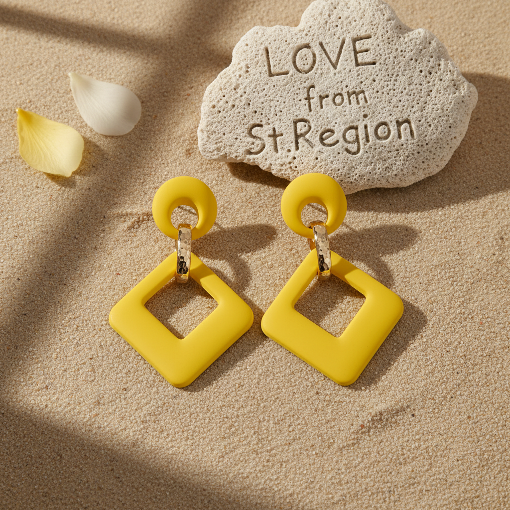 Yellow Enamel & 18K Gold-Plated Open Rhombus Drop Earrings - Street Region