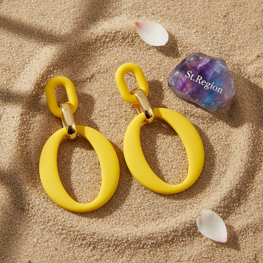 Yellow Enamel & 18K Gold-Plated Openwork Oval Drop Earrings - Street Region