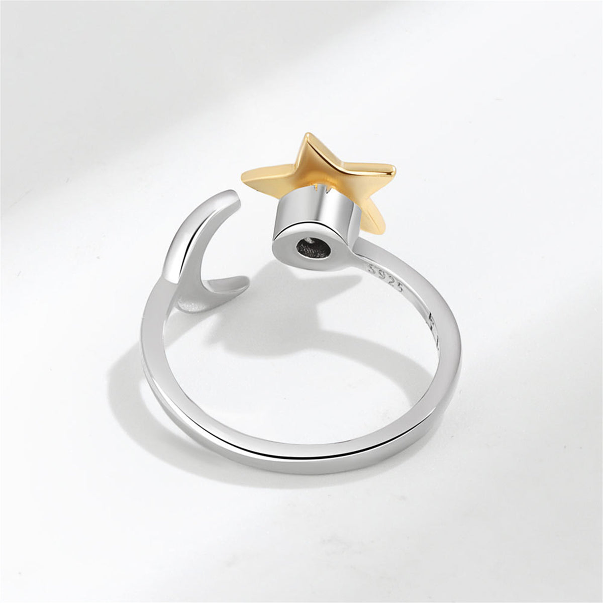 Two Tone Star and Moon Rotatable Open Ring, statement rings for women, dainty minimalist design, lifestyle look