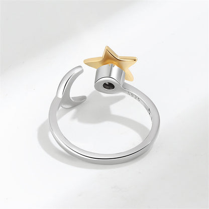 Two Tone Star and Moon Rotatable Open Ring, statement rings for women, dainty minimalist design, lifestyle look