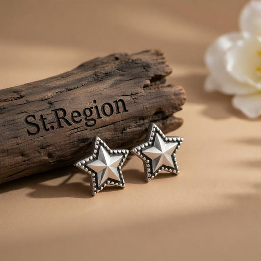 Black Enamel & Silver-Plated Star Stud Earrings