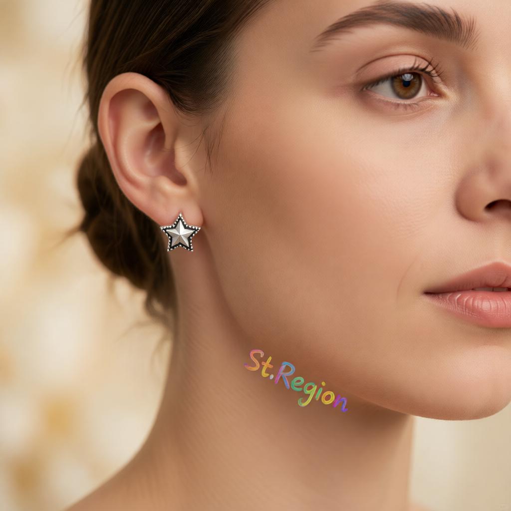 Black Enamel and Silver-Plated Star Stud Earrings, cubic zirconia stud earrings for women, elegant gift for her, styled look