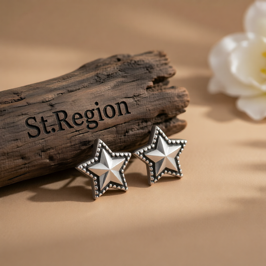 Black Enamel & Silver-Plated Star Stud Earrings