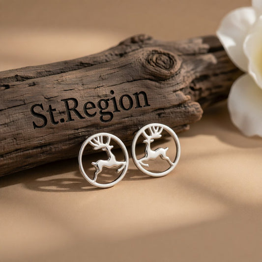 Silver-Plated Reindeer Round Stud Earrings