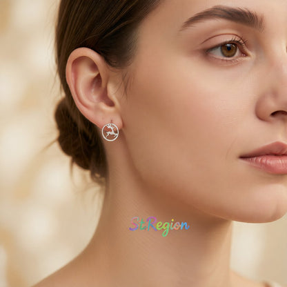 Silver-Plated Reindeer Round Stud Earrings