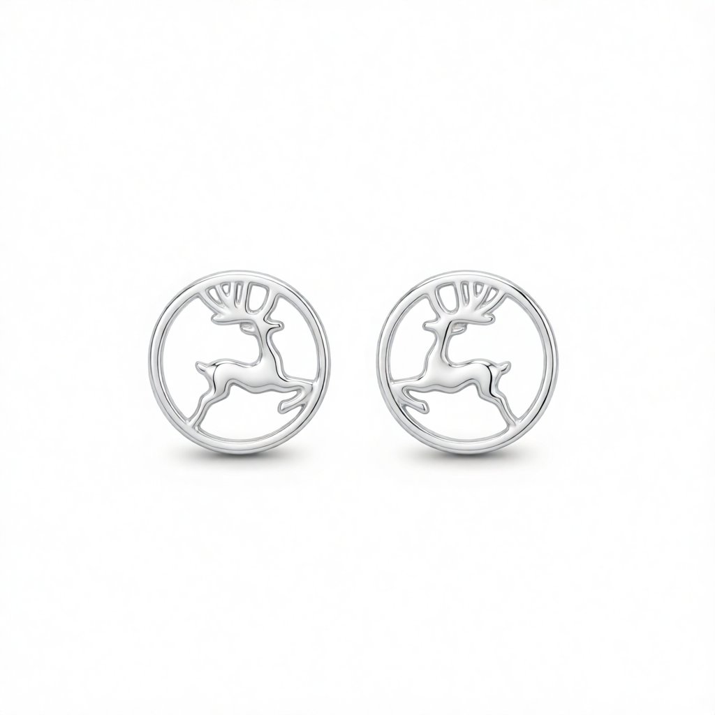 Silver-Plated Reindeer Round Stud Earrings