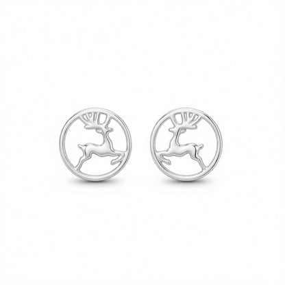 Silver-Plated Reindeer Round Stud Earrings