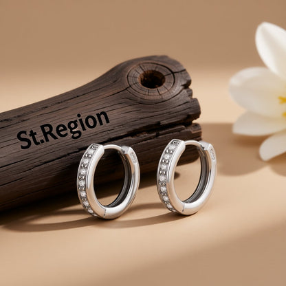 Clear Cubic Zirconia and Silver-Plated Channel-Set Huggie Earrings, silver huggie earrings, elegant gift for her, front view