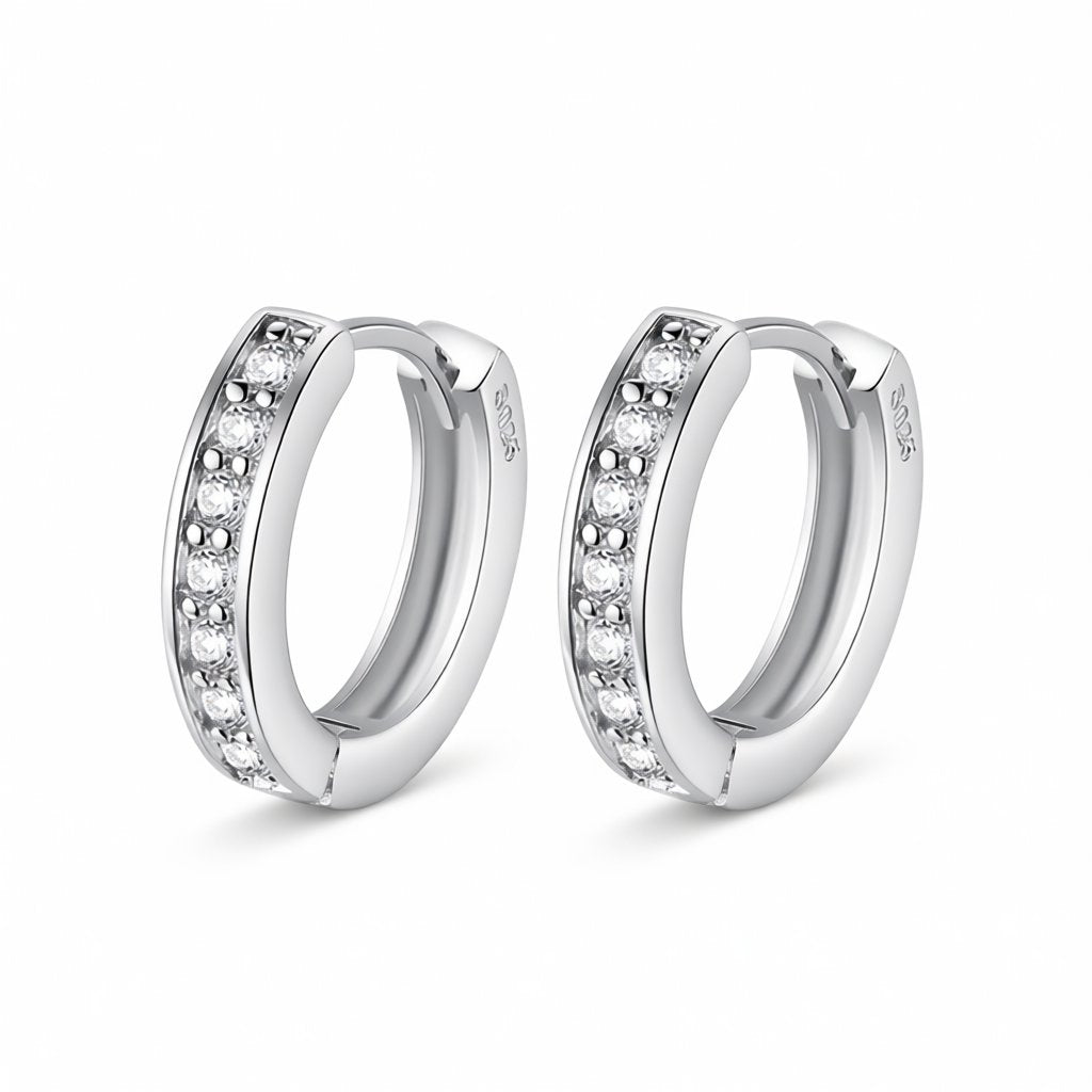 Clear Cubic Zirconia and Silver-Plated Channel-Set Huggie Earrings, silver huggie earrings, elegant gift for her, side view