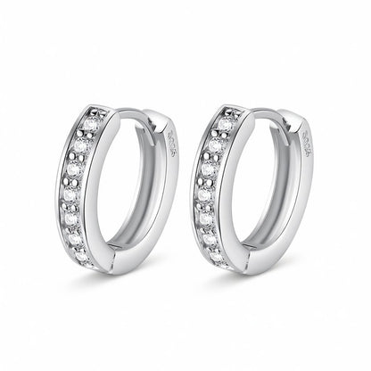 Clear Cubic Zirconia and Silver-Plated Channel-Set Huggie Earrings, silver huggie earrings, elegant gift for her, side view