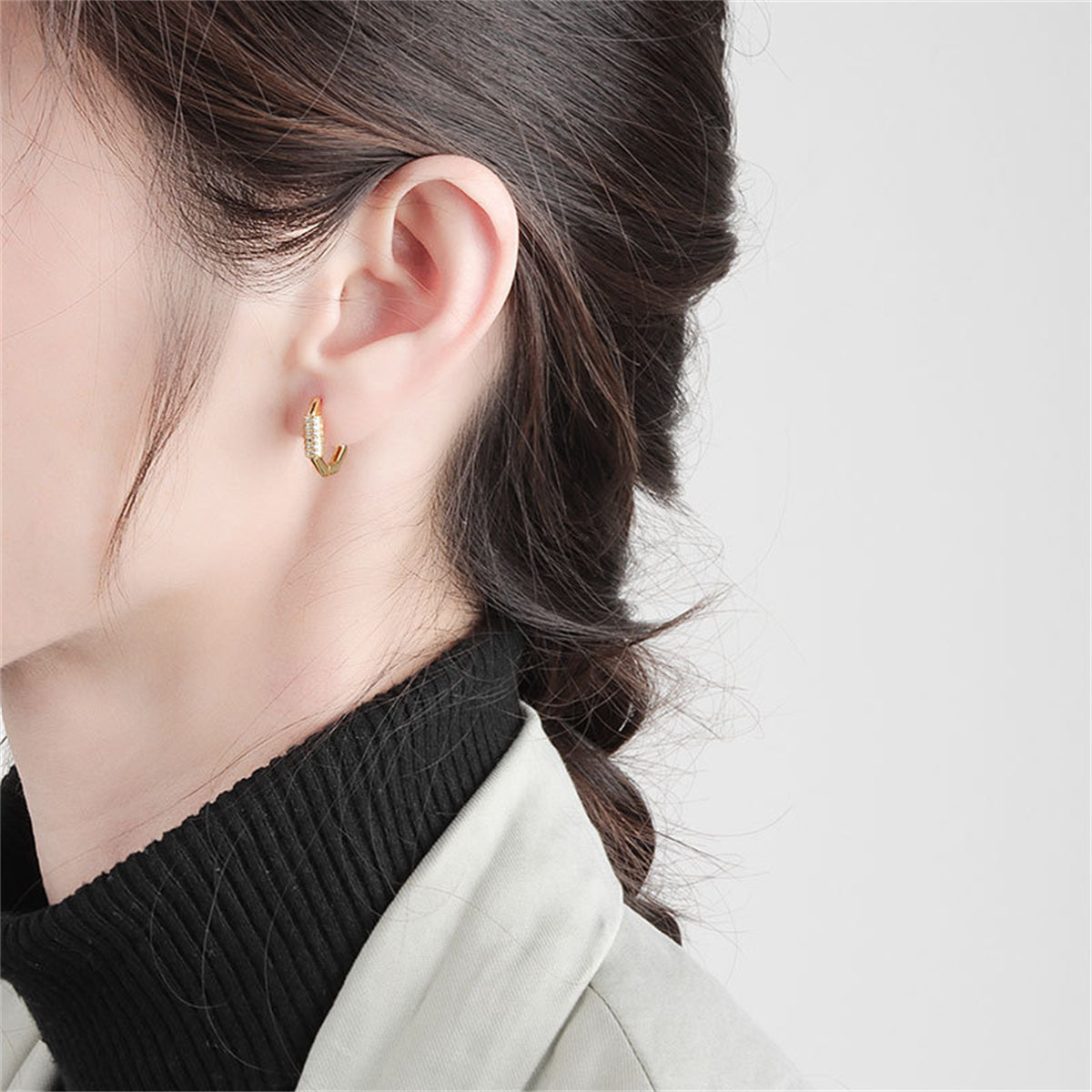 Cubic Zirconia and 18K Gold-Plated Hexagon Huggie Earrings, gold huggie earrings, elegant gift for her, styled look