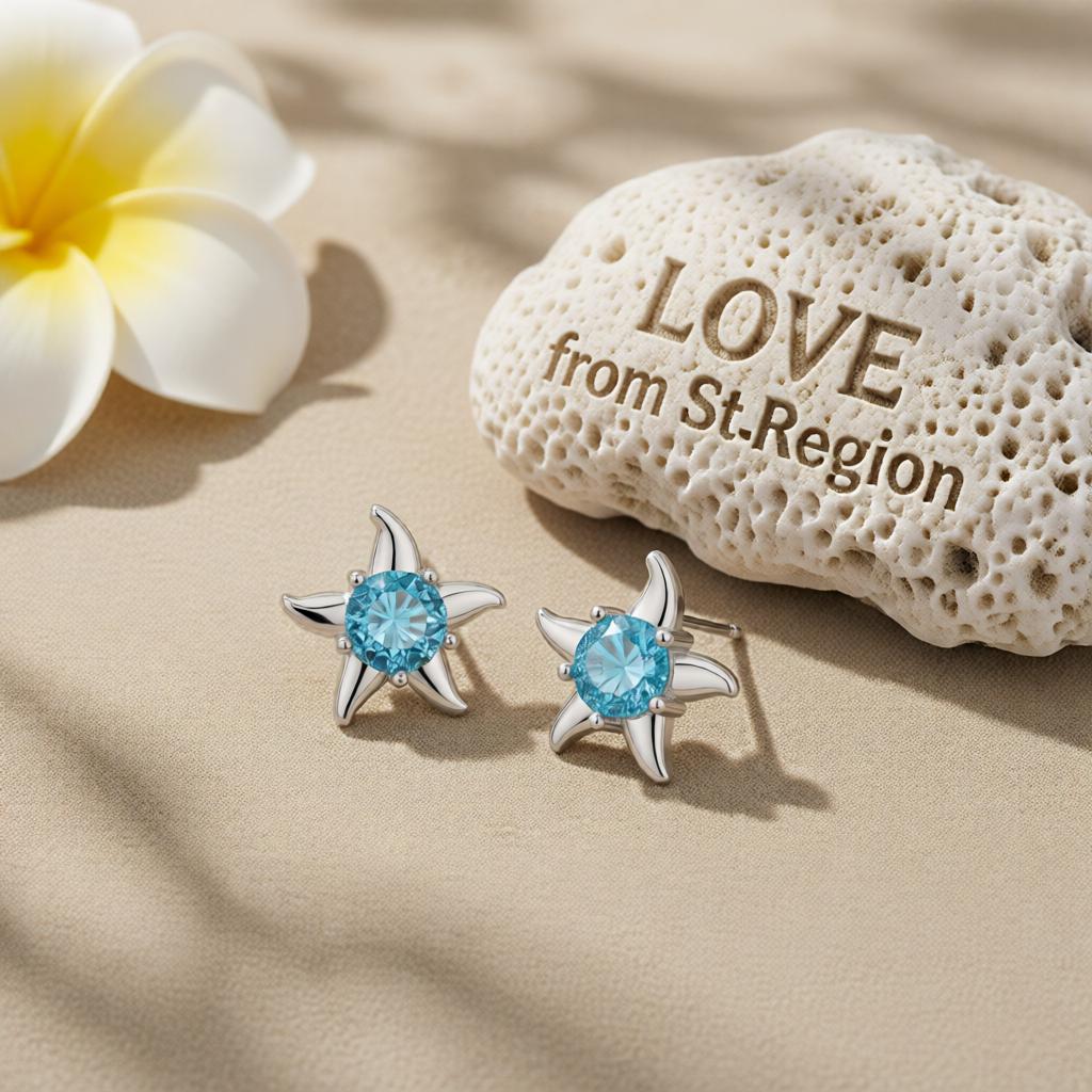 Blue Cubic Zirconia and Silver-Plated Starfish Stud Earrings, cubic zirconia stud earrings for women, lifestyle look