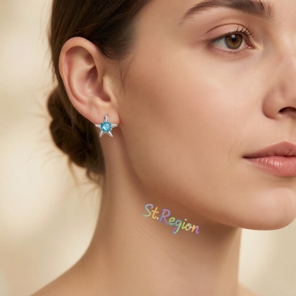 Blue Cubic Zirconia and Silver-Plated Starfish Stud Earrings, cubic zirconia stud earrings for women, styled look