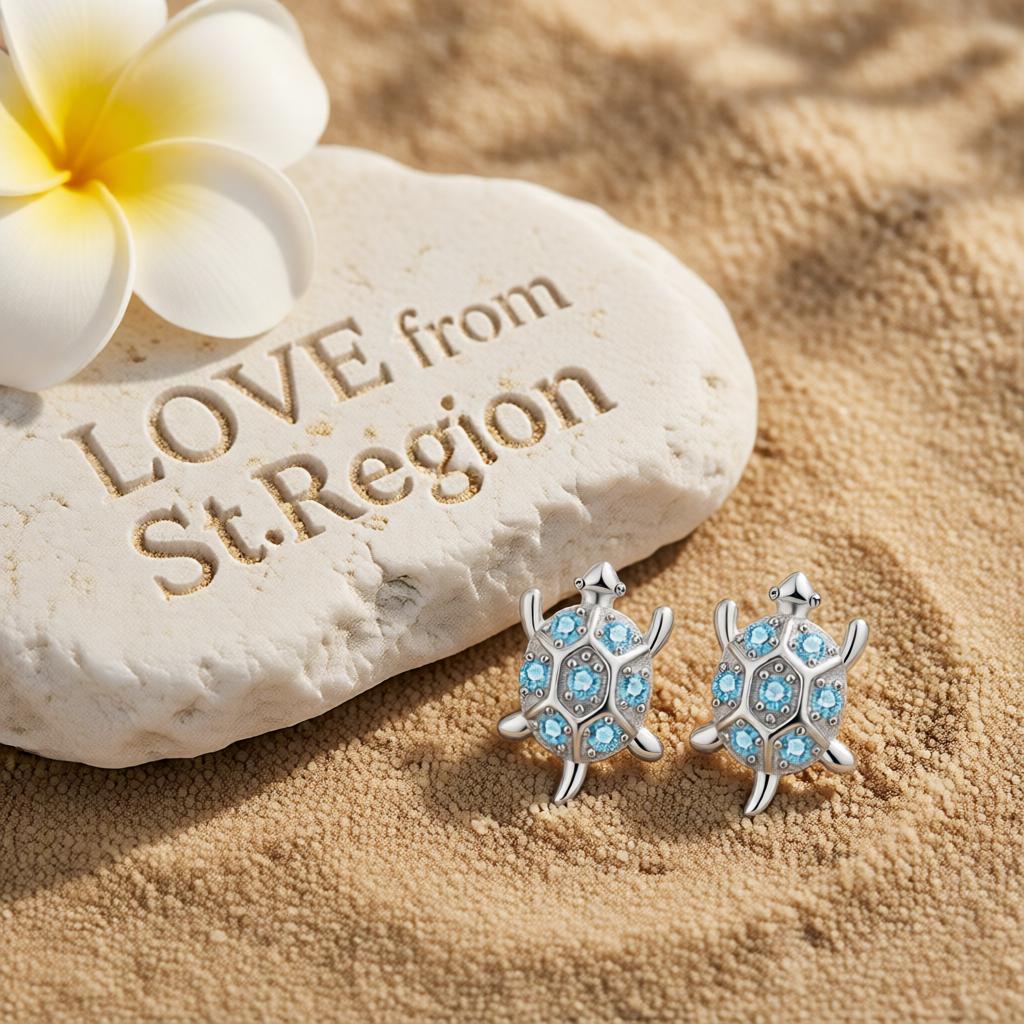 Blue Cubic Zirconia and Silver-Plated Turtle Stud Earrings, cubic zirconia stud earrings for women, lifestyle look