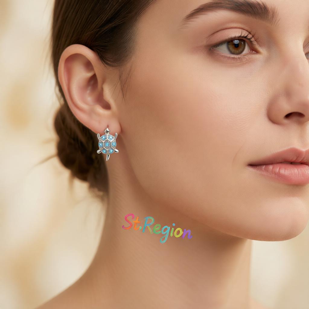 Blue Cubic Zirconia and Silver-Plated Turtle Stud Earrings, cubic zirconia stud earrings for women, styled look