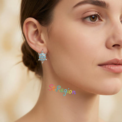Blue Cubic Zirconia and Silver-Plated Turtle Stud Earrings, cubic zirconia stud earrings for women, styled look