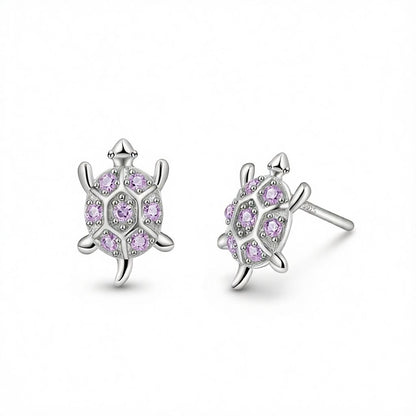 Purple Cubic Zirconia and Silver-Plated Turtle Stud Earrings, cubic zirconia stud earrings for women, side view