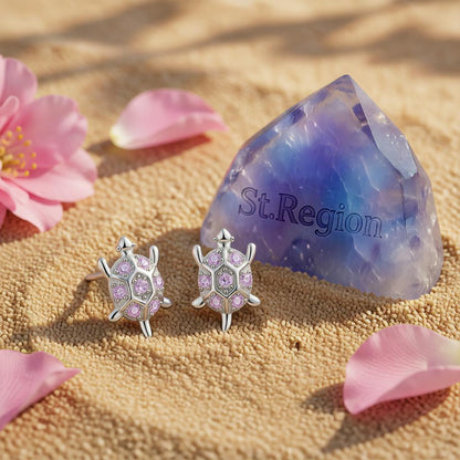 Purple Cubic Zirconia and Silver-Plated Turtle Stud Earrings, cubic zirconia stud earrings for women, detail close-up