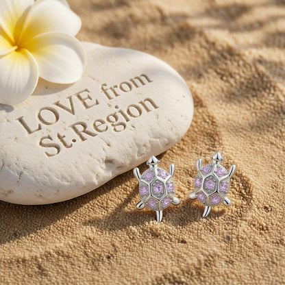 Purple Cubic Zirconia and Silver-Plated Turtle Stud Earrings, cubic zirconia stud earrings for women, lifestyle look
