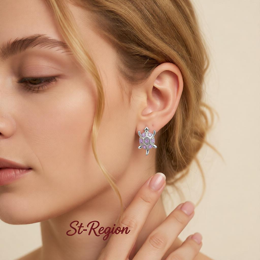 Purple Cubic Zirconia and Silver-Plated Turtle Stud Earrings, cubic zirconia stud earrings for women, styled look