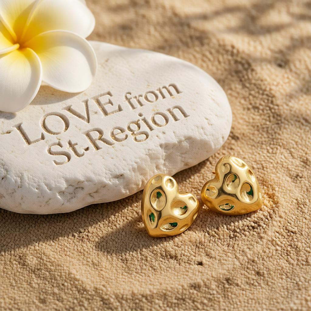 18K Gold-Plated Textured Heart Stud Earrings, cubic zirconia stud earrings for women, botanical inspired, lifestyle look