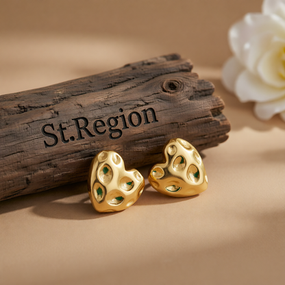 18K Gold-Plated Textured Heart Stud Earrings
