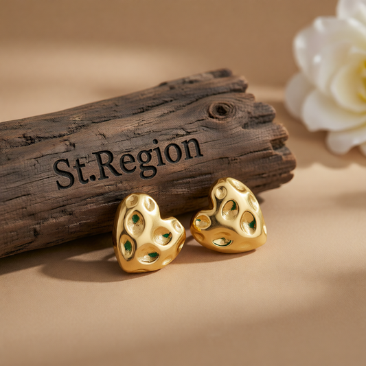 18K Gold-Plated Textured Heart Stud Earrings