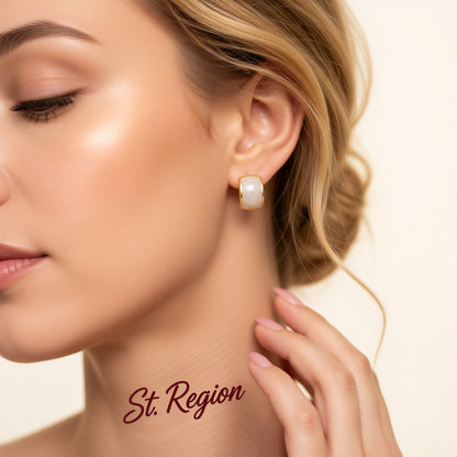 White Enamel and 18K Gold-Plated Curved Face Stud Earrings, gold stud earrings for women, styled look