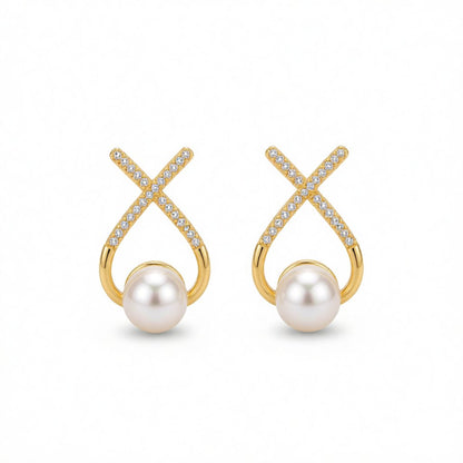 Cubic Zirconia and Pearl Twist Stud Earrings, stud earrings for women, vintage-inspired design, side view